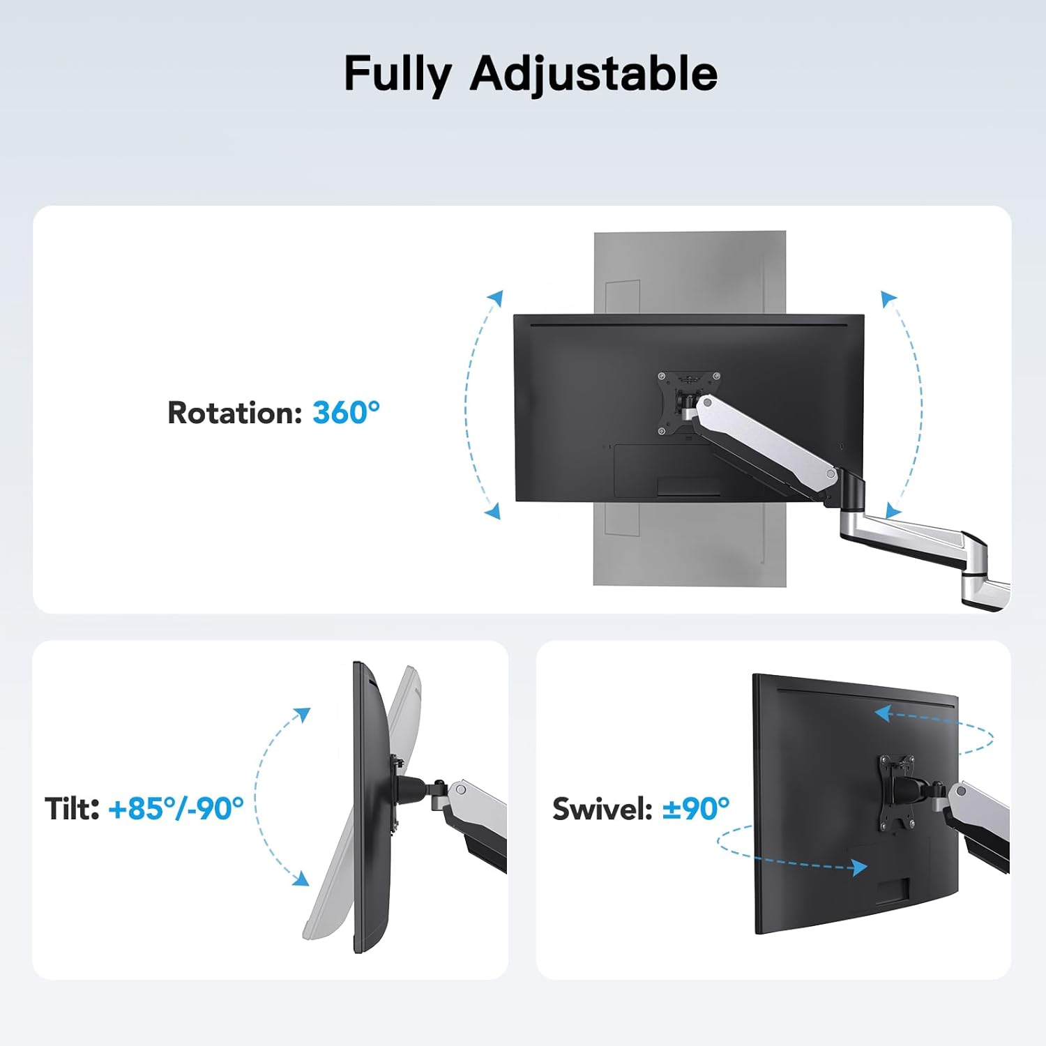 Brazo triple para monitor de 17-32" con ajuste de altura - Plata