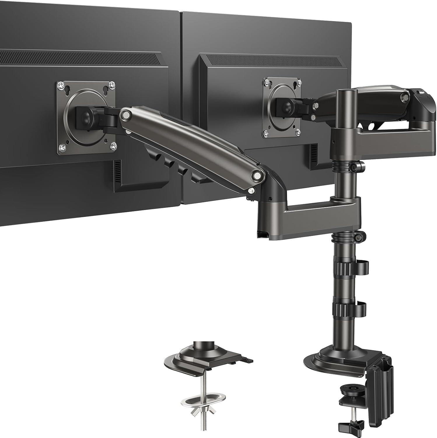 HUANUO Monitor Halterung 2 Monitore für 13-32 Zoll Bildschirm, Gaming Monitorhalterung 2 Monitore Höhenverstellbar mit 9KG Pro Arm, Bildschirmhalterung Neigbar Schwenkbar, VESA 75/100mm
