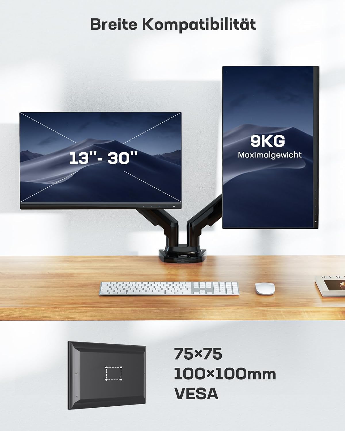 Doppelmonitorarm (13-32 Zoll) mit 360°-Vollbewegung