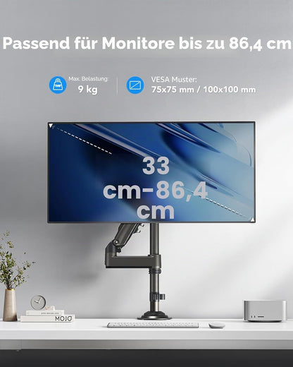 HUANUO Ergonomischer Monitor Halterung 30% höher, Monitor Arm für 13-34 Zoll (2-9 kg) Monitorhalterung höhenverstellbar, schwenkbar, neigbar, 360° drehbar, für Office & Gaming, VESA 75 & 100 mm