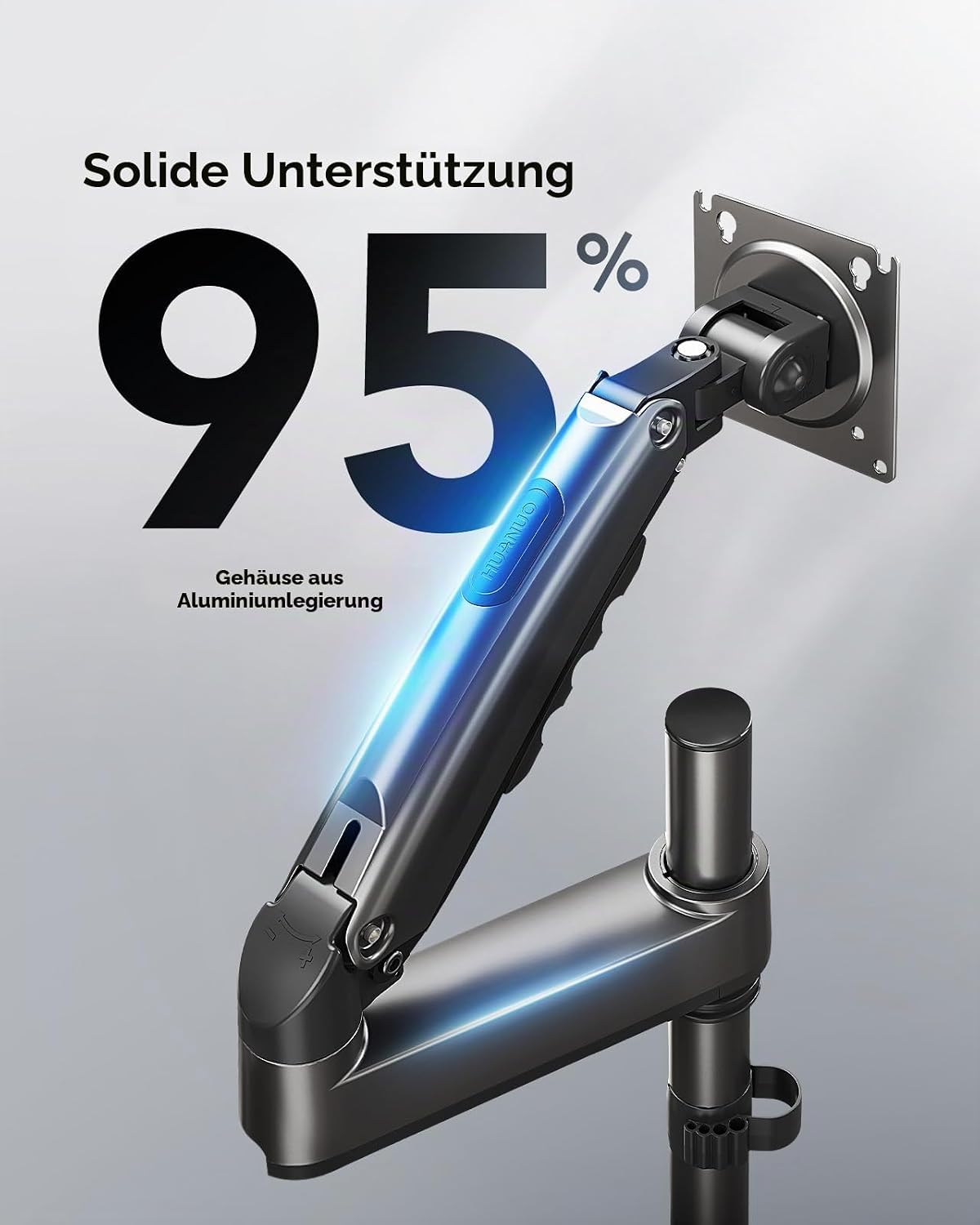 HUANUO Ergonomischer Monitor Halterung 30% höher, Monitor Arm für 13-34 Zoll (2-9 kg) Monitorhalterung höhenverstellbar, schwenkbar, neigbar, 360° drehbar, für Office & Gaming, VESA 75 & 100 mm