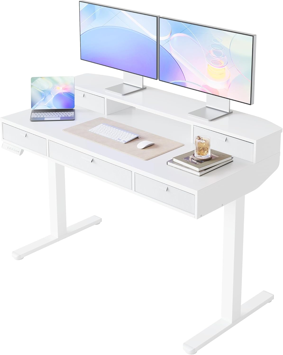 HUANUO 120 x 60 cm Scrivania con Cassetti, Compatibile Supporto a Morsetto a C, Scrivania Regolabile in Altezza, Scrivania Stand Up Ufficio Domestico 4 Altezza