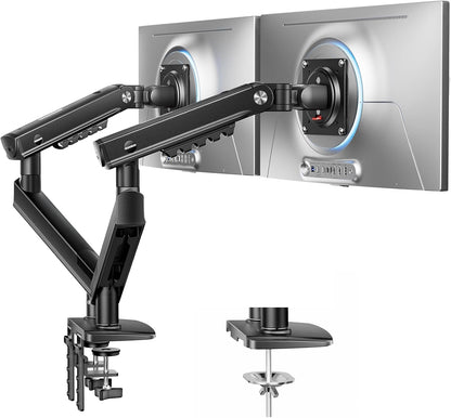 HUANUO Dual Monitor Arm for 13–32" Screens, MechaSpring Double Monitor Stand, FlowLift Pro Adjustable Monitor Mount with Tilt/Swivel/Rotation, Tool-Free VESA Mount, C-Clamp/Grommet Base, Max Load 9kg