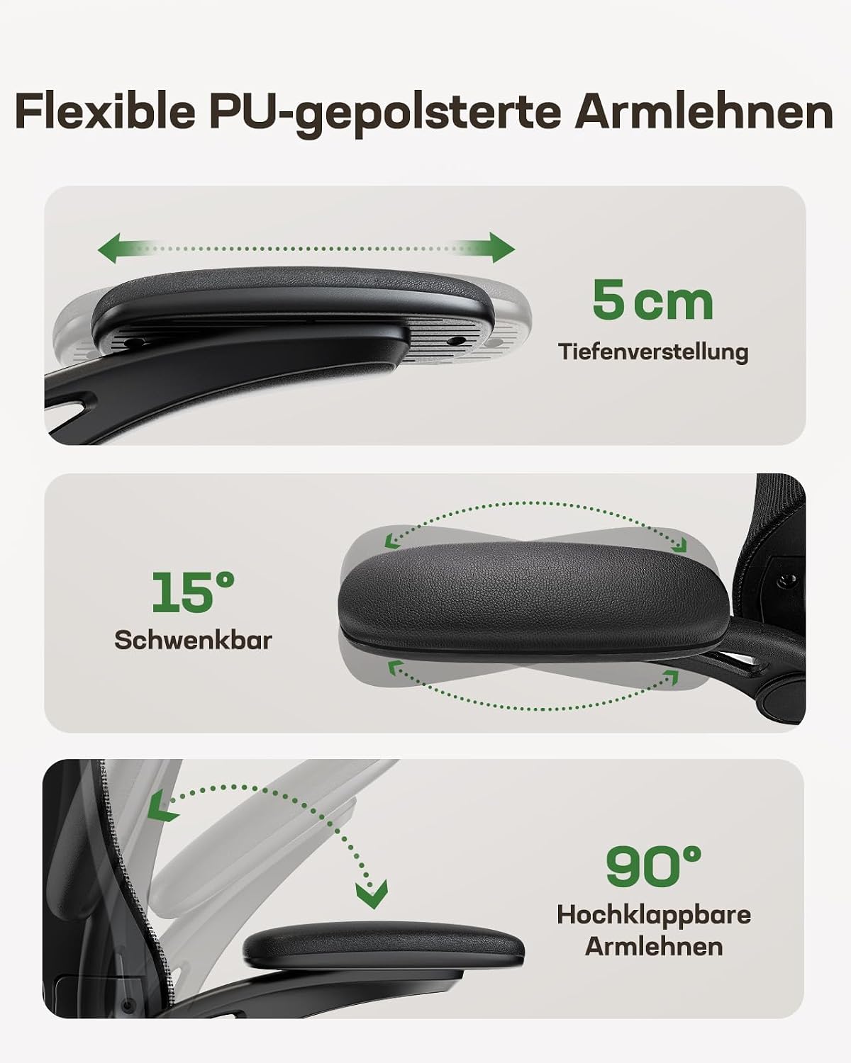 Marsail Bürostuhl Ergonomisch, Schreibtischstuhl mit 3D PU Armlehnen und Verstellbarer Lendenwirbelstütze, Drehstuhl Höhenverstellung und Wippfunktion, schreibtischstuhl aus Mesh, Bis 136kg,5pcs