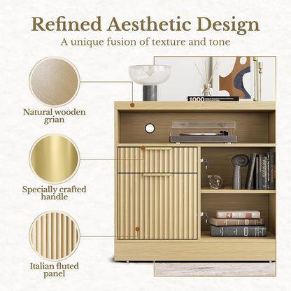 63" 2 Drawer File Cabinet with Lock & Wood Lateral File Cabinet - Fluted - Dark Walnut