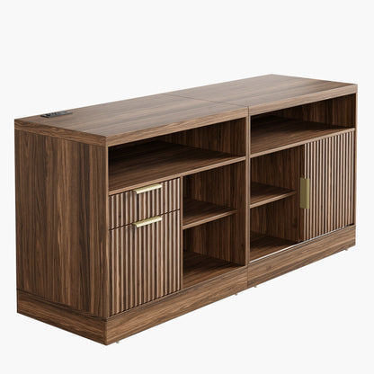 63" 2 Drawer File Cabinet with Lock & Wood Lateral File Cabinet - Fluted - Dark Walnut