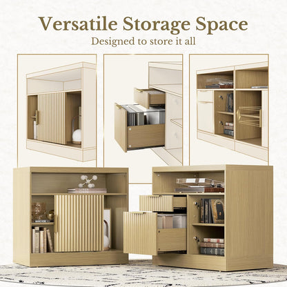 63" 2 Drawer File Cabinet with Lock & Wood Lateral File Cabinet - Fluted - Dark Walnut