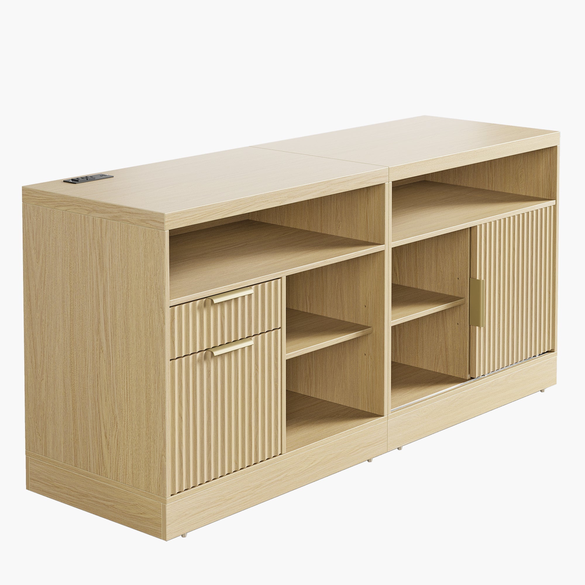 63" 2 Drawer File Cabinet with Lock & Wood Lateral File Cabinet - Fluted - Natural Oak