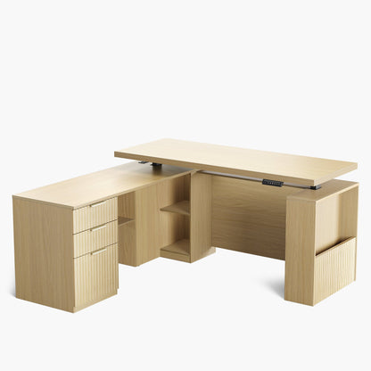 63" Premium Executive Standing Desk - Fluted - Natural Oak