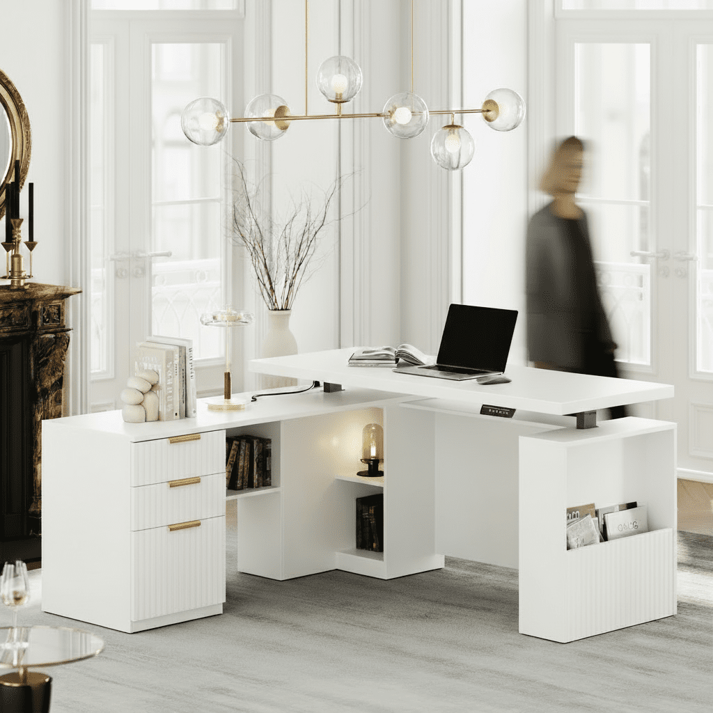 63" Premium Executive Standing Desk - Fluted - Natural Oak