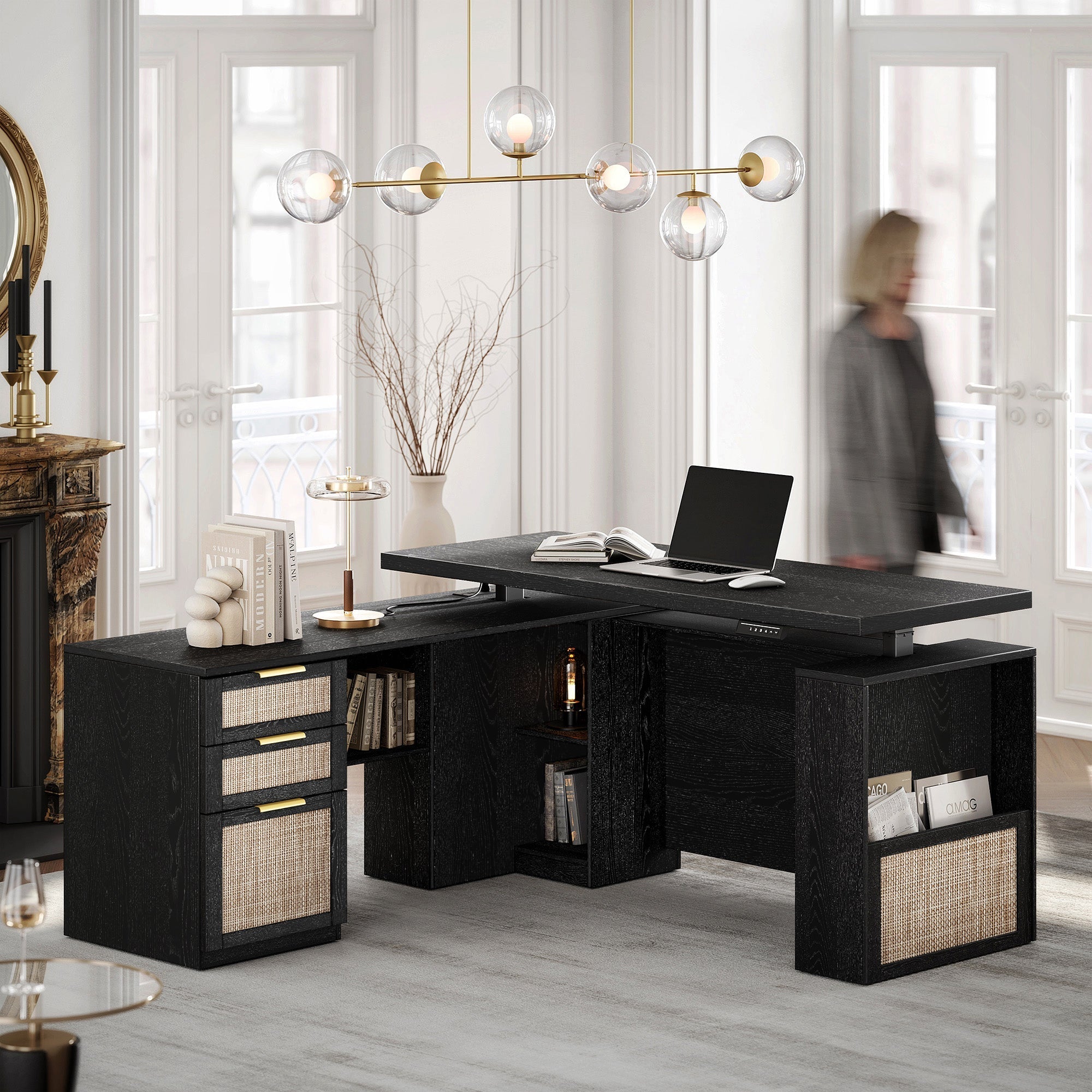 63" Premium Executive Standing Desk - Rattan - Light Walnut