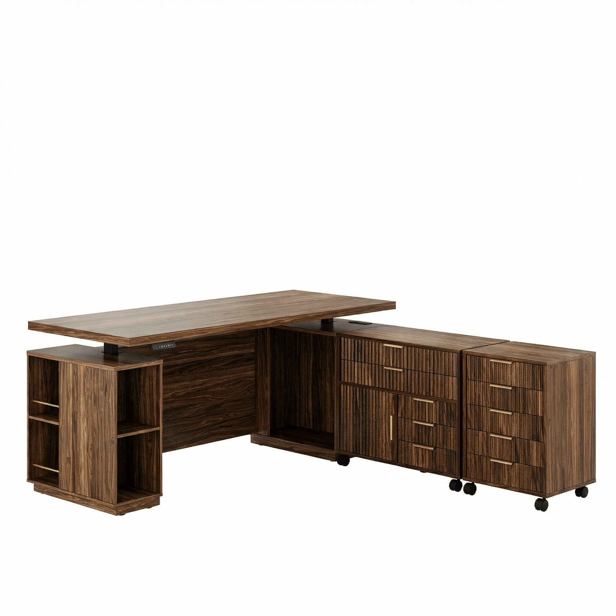 70" Premium Opal Standing Desk - Fluted - Dark Walnut