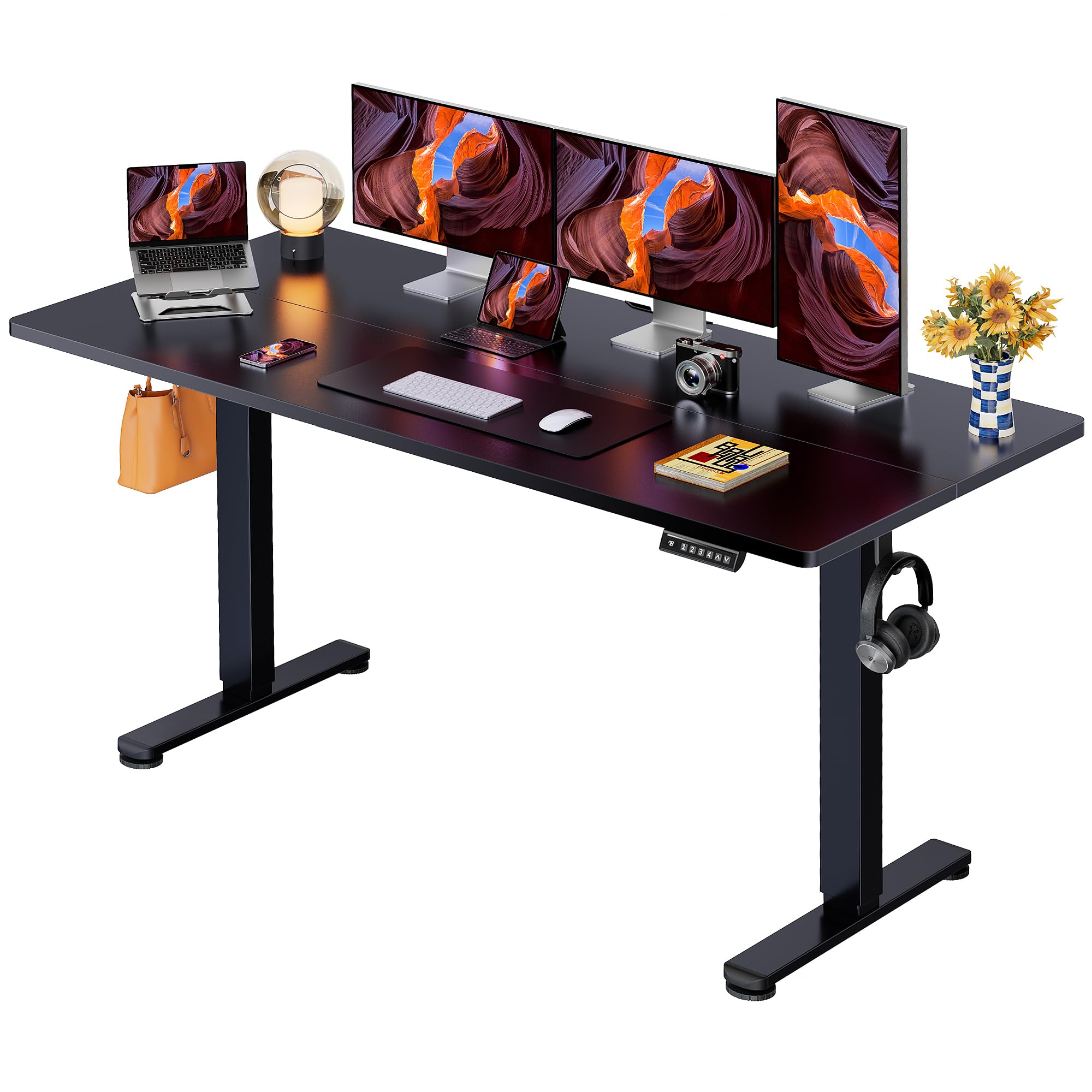 ErGear Electric Height Adjustable Desk 140 x 70 cm, Desk Height Adjustable with 4 Memory Smart Desk for Home Office with Connection Plate