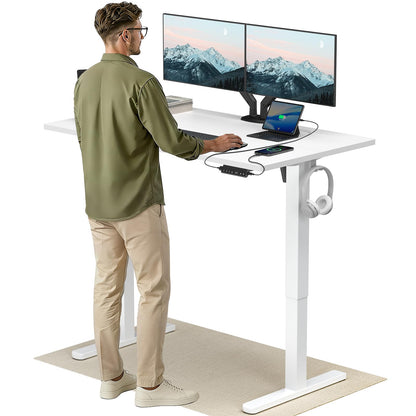 HUANUO Höhenverstellbarer Schreibtisch 120x80cm mit USB-C- & USB-A-Ladeanschluss, Höhenverstellbar von 72-118cm,4 Gedächtnis-Voreinstellungen, Kabelmanagement & Haken