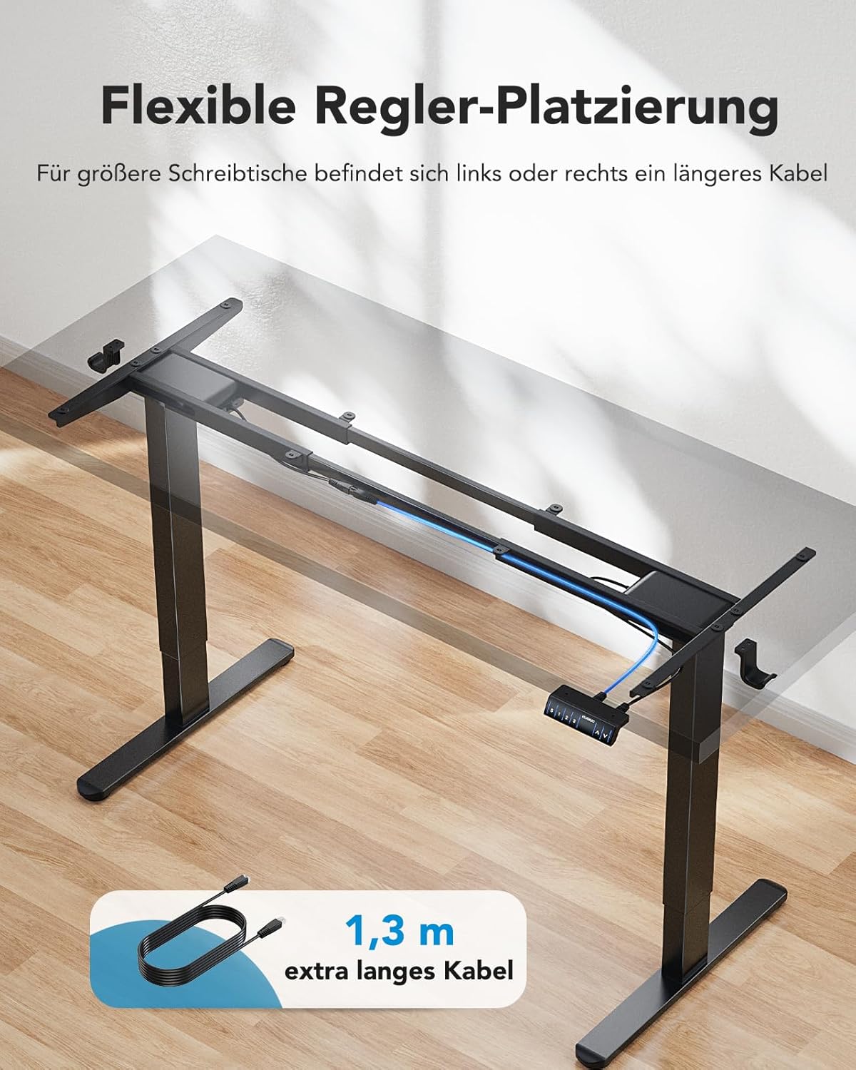 HUANUO Höhenverstellbarer Schreibtisch Gestell mit 2 starken Motoren, T-förmige Schreibtisch Gestell Höhenverstellbar aus Stahl in Automobilklasse,max. 228x80cm,Super Belastung 120KG