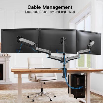 Brazo triple para monitor de 17-32" con ajuste de altura - Plata