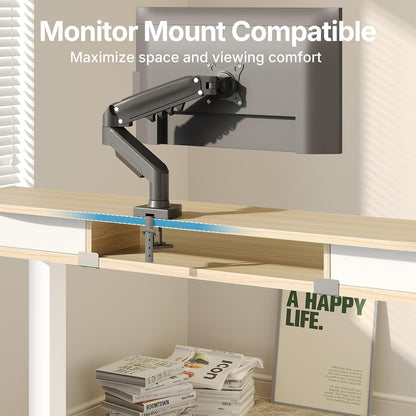 HUANUO 48 x 24 inch Small Electric Standing Desk with 2 Drawers, C-Clamp Mount Compatible, Height Adjustable Sit Stand Desk, Home Office Stand Up Desk with 4 Memory Height Settings, Light Walnut