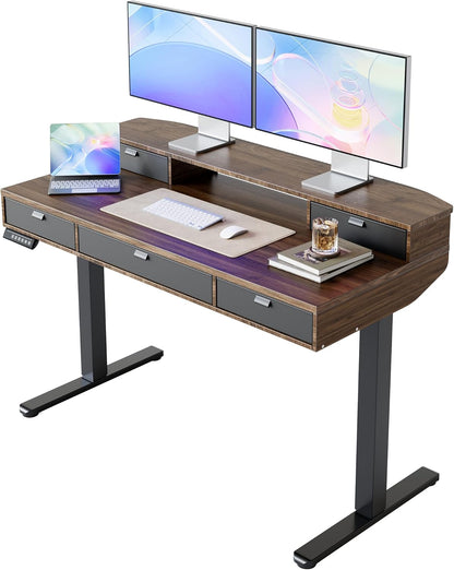 HUANUO 120 x 60 cm Scrivania con Cassetti, Compatibile Supporto a Morsetto a C, Scrivania Regolabile in Altezza, Scrivania Stand Up Ufficio Domestico 4 Altezza