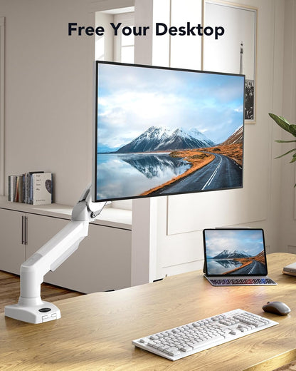 HUANUO Monitor Halterung für 13 bis 32 Zoll Bildschirme, Einzelner Monitorarm Ständer Hält 2~9 kg, Höhenverstellbare mit Neigungen, Schwenken, Dreht, VESA 75 & 100 mm, weiß