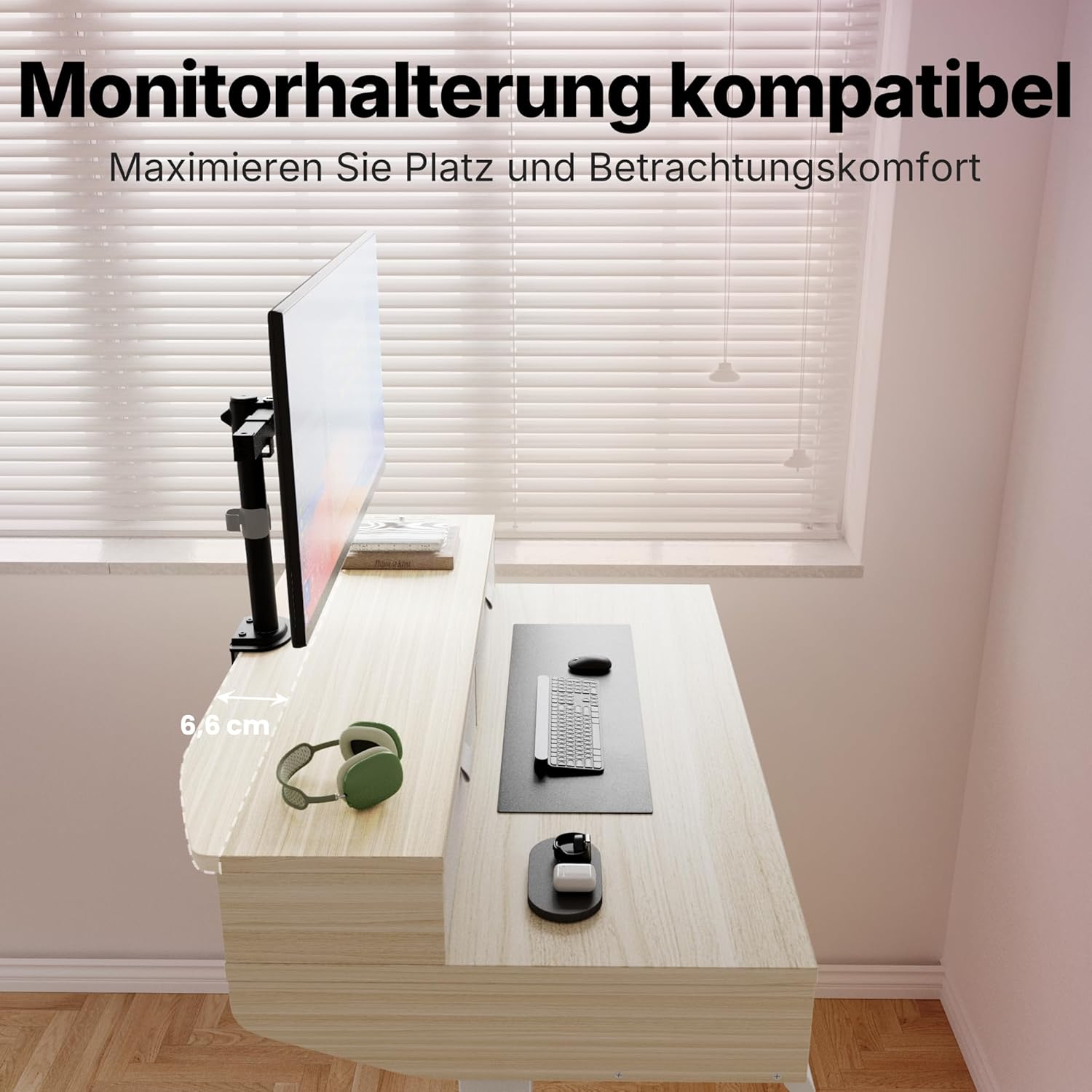 HUANUO 80 x 53 cm Höhenverstellbarer Schreibtisch mit Schubladen, kompatible C-Klemme-Halterung, Schreibtisch Höhenverstellbar mit 4 Gedächtnis-Höheneintellungen