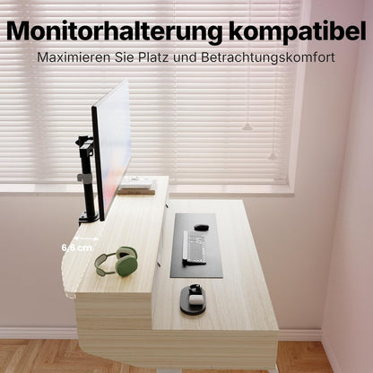 HUANUO 80 x 53 cm Höhenverstellbarer Schreibtisch mit Schubladen, kompatible C-Klemme-Halterung, Schreibtisch Höhenverstellbar mit 4 Gedächtnis-Höheneintellungen