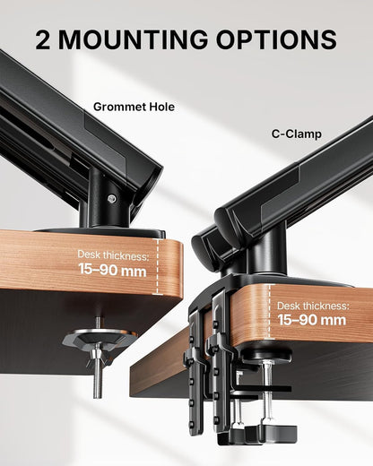 HUANUO Dual Monitor Arm for 13–32" Screens, MechaSpring Double Monitor Stand, FlowLift Pro Adjustable Monitor Mount with Tilt/Swivel/Rotation, Tool-Free VESA Mount, C-Clamp/Grommet Base, Max Load 9kg