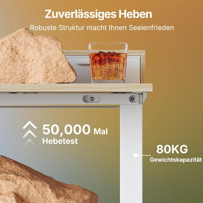HUANUO Höhenverstellbarer Schreibtisch 120x60 cm mit Schubladen, kompatible C-Klemme-Halterung, Schreibtisch Höhenverstellbar mit 4 Gedächtnis-Höheneintellungen