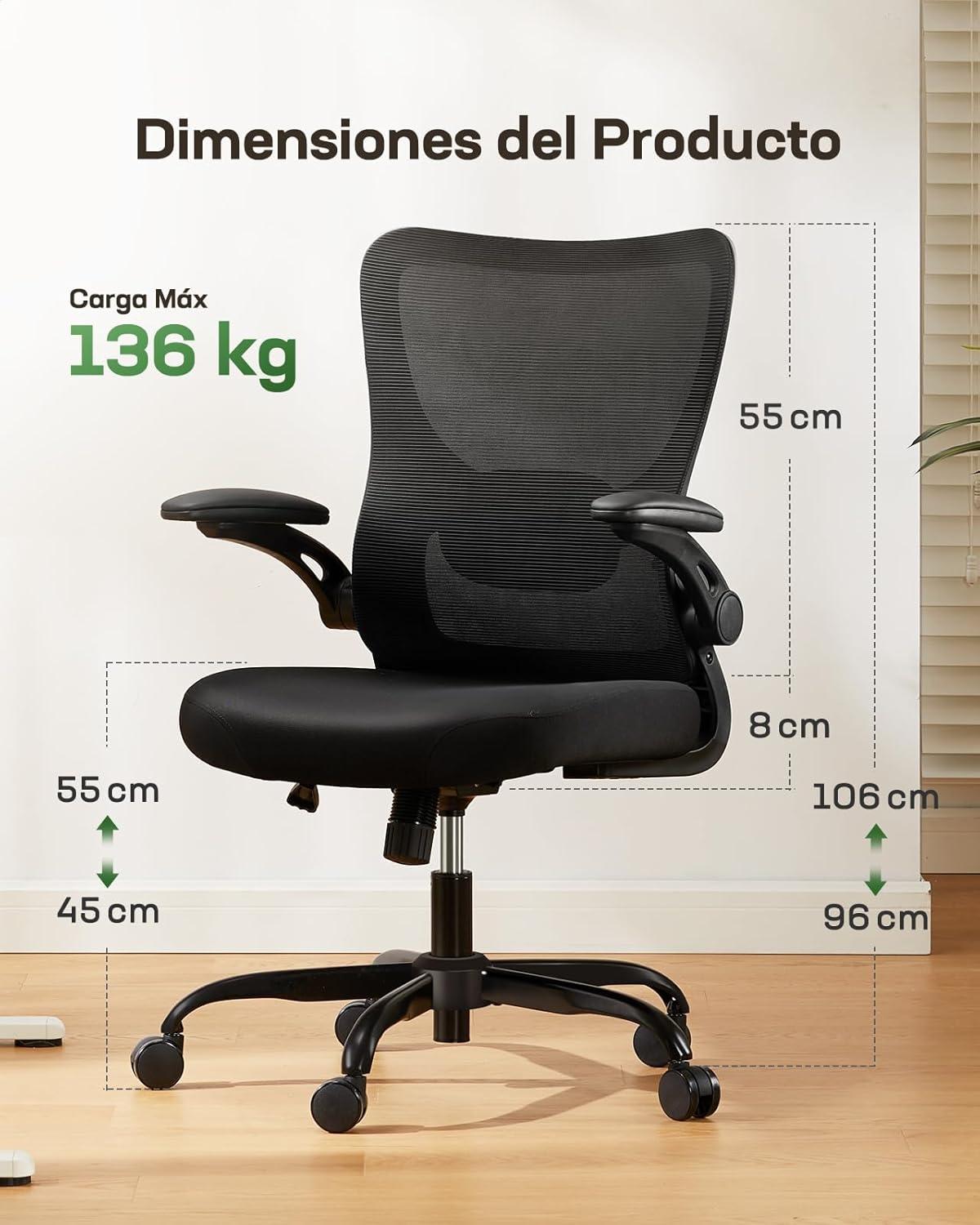 Marsail Ergonomic Desk Chair: Computer Office Chair with Mesh High Back and Adjustable Lumbar Support Swivel Chair for Work with Wheels, 3D Armrest