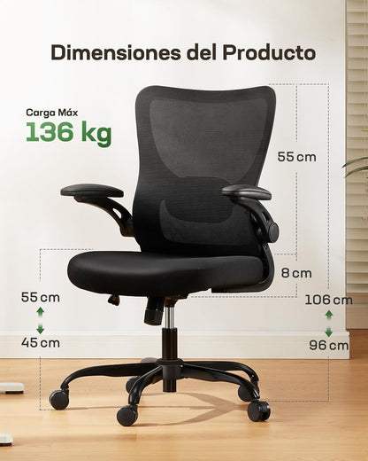 Marsail Ergonomic Desk Chair: Computer Office Chair with Mesh High Back and Adjustable Lumbar Support Swivel Chair for Work with Wheels, 3D Armrest