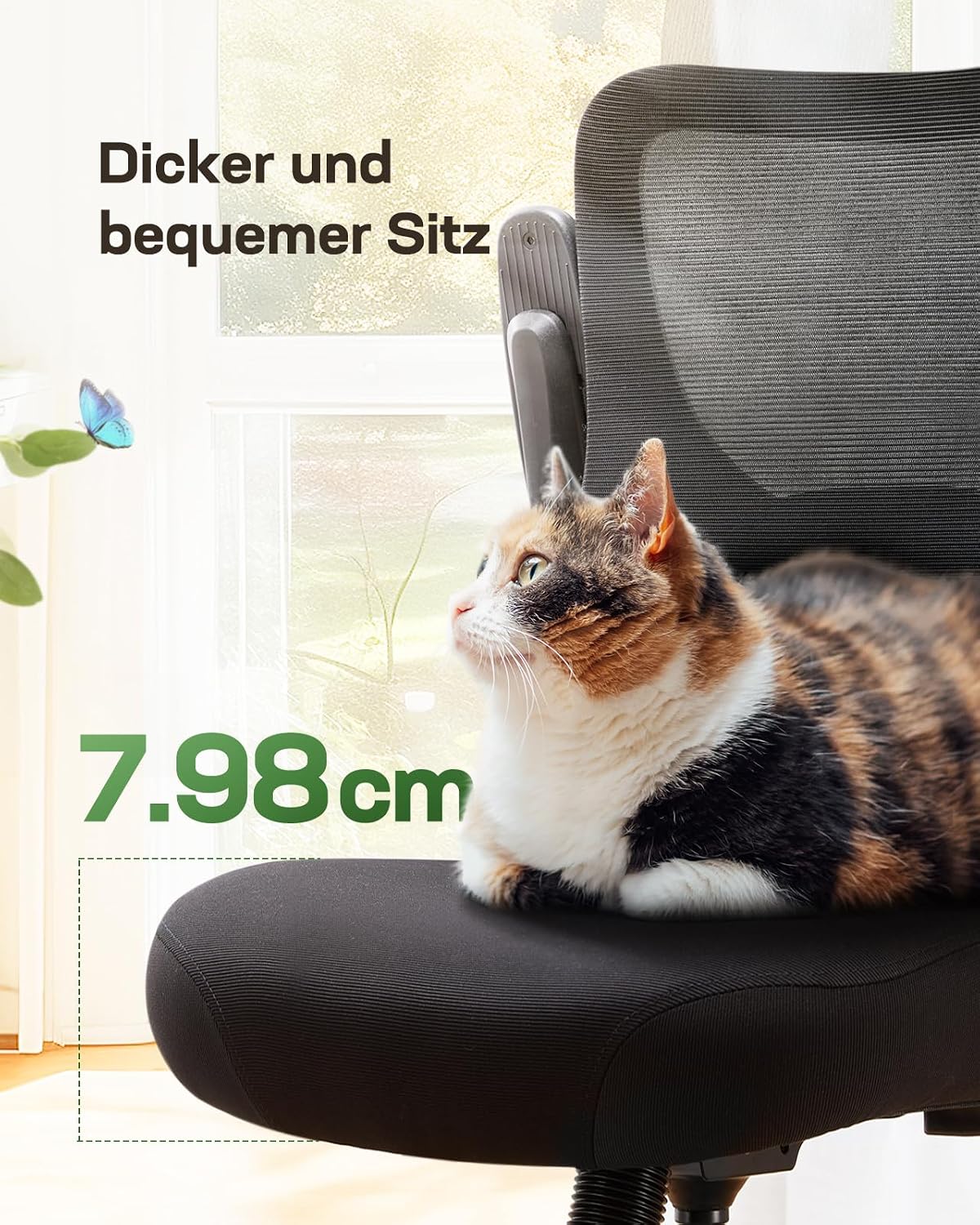 Marsail Bürostuhl Ergonomisch, Schreibtischstuhl mit 3D PU Armlehnen und Verstellbarer Lendenwirbelstütze, Drehstuhl Höhenverstellung und Wippfunktion, schreibtischstuhl aus Mesh, Bis 136kg,6pcs