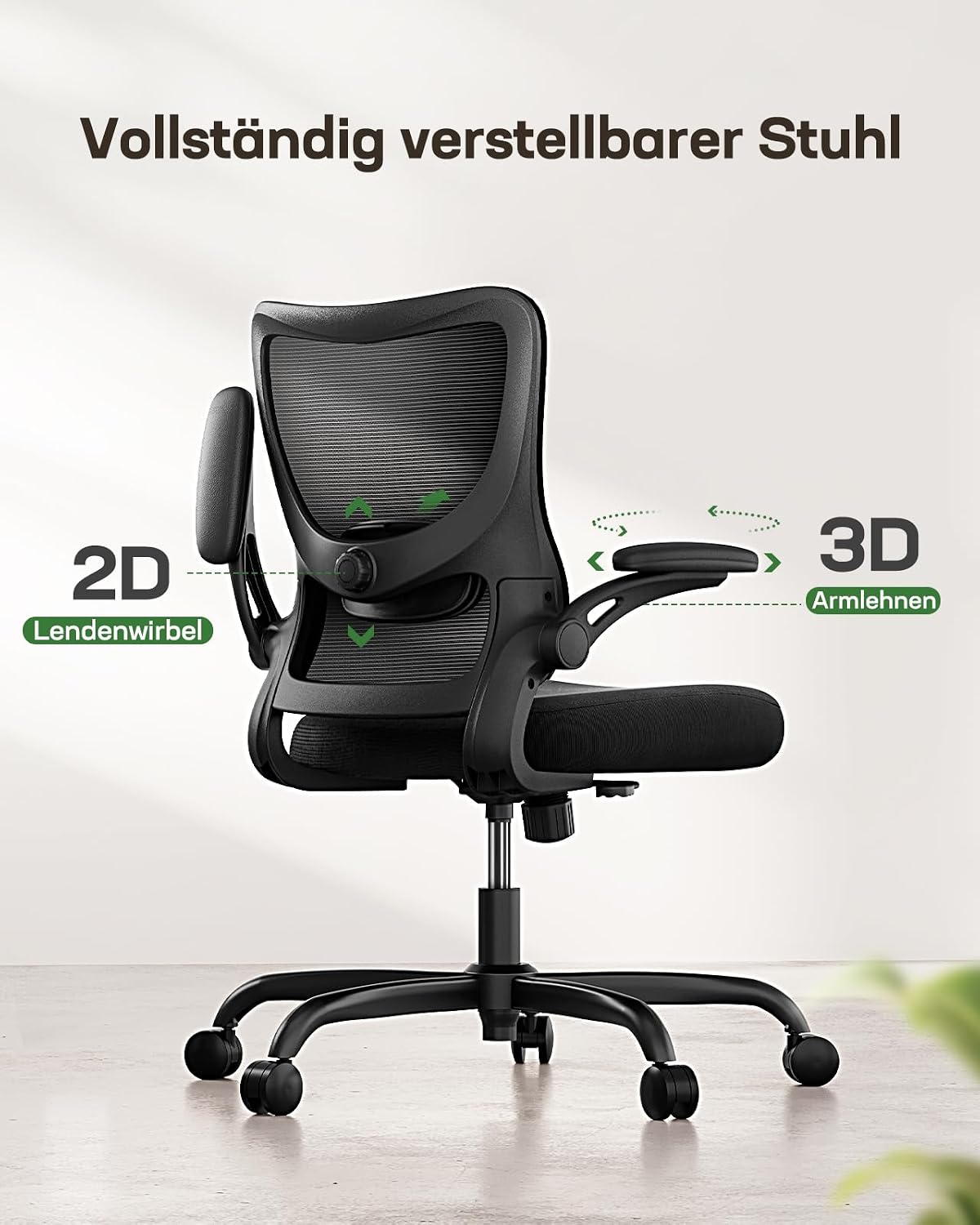 Marsail Bürostuhl Ergonomisch, Schreibtischstuhl mit 3D PU Armlehnen und Verstellbarer Lendenwirbelstütze, Drehstuhl Höhenverstellung und Wippfunktion, schreibtischstuhl aus Mesh, Bis 136kg,2pcs