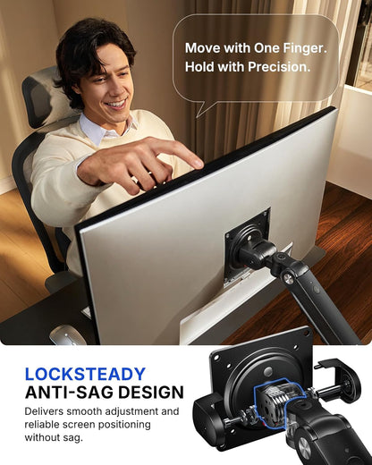 HUANUO Dual Monitor Arm for 13–32" Screens, MechaSpring Double Monitor Stand, FlowLift Pro Adjustable Monitor Mount with Tilt/Swivel/Rotation, Tool-Free VESA Mount, C-Clamp/Grommet Base, Max Load 9kg