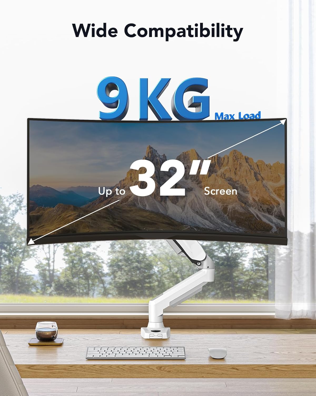 HUANUO Monitor Halterung für 13 bis 32 Zoll Bildschirme, Einzelner Monitorarm Ständer Hält 2~9 kg, Höhenverstellbare mit Neigungen, Schwenken, Dreht, VESA 75 & 100 mm, weiß