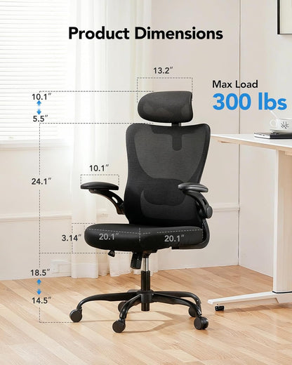 HUANUO Ergonomischer Bürostuhl, Ergonomisch Schreibtischstuhl mit Verstellbarer Lendenwirbel- und Kopfstütze, komfortabler Gaming Stuhl mit 3D-Armlehnen, Homeoffice-Büro Stuhl, maximale Last 136kg