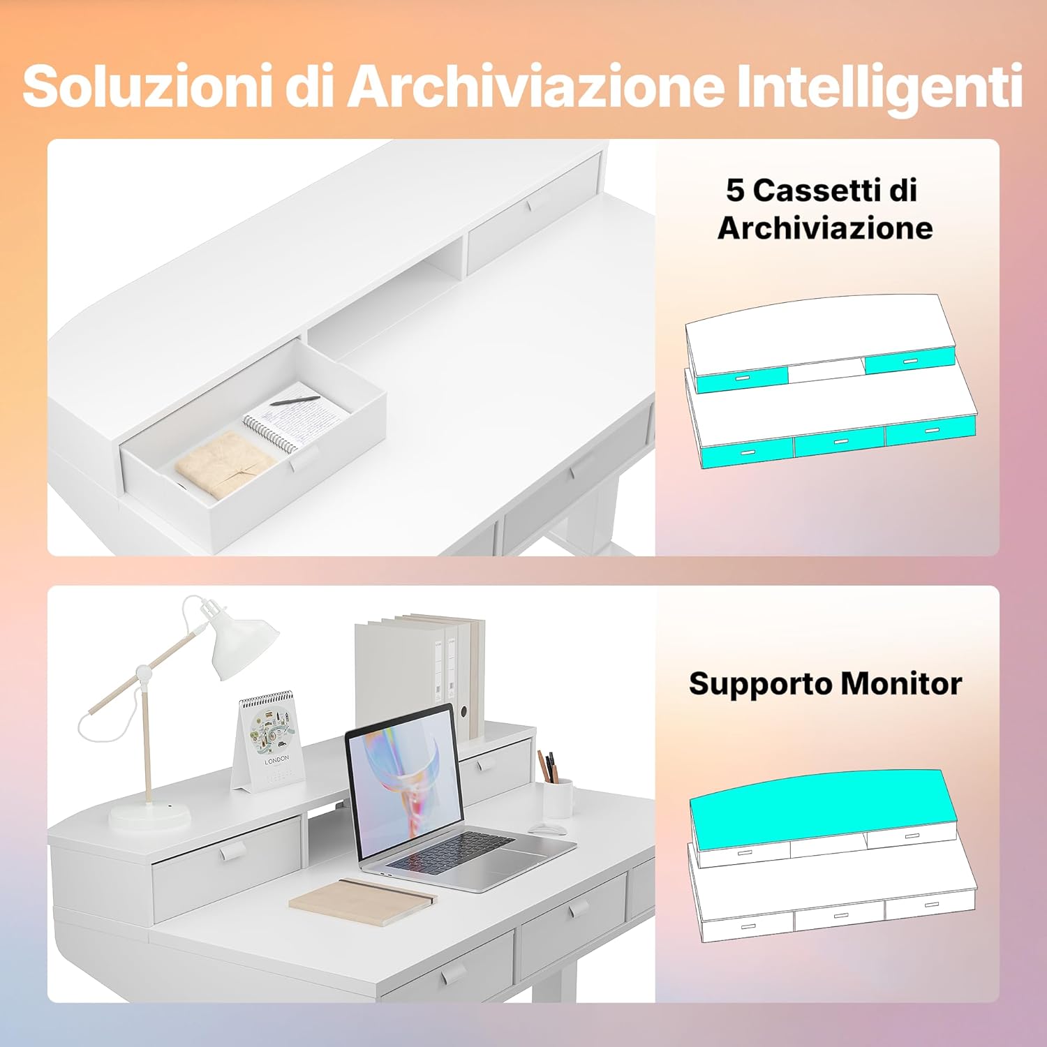 HUANUO 120 x 60 cm Scrivania con Cassetti, Compatibile Supporto a Morsetto a C, Scrivania Regolabile in Altezza, Scrivania Stand Up Ufficio Domestico 4 Altezza