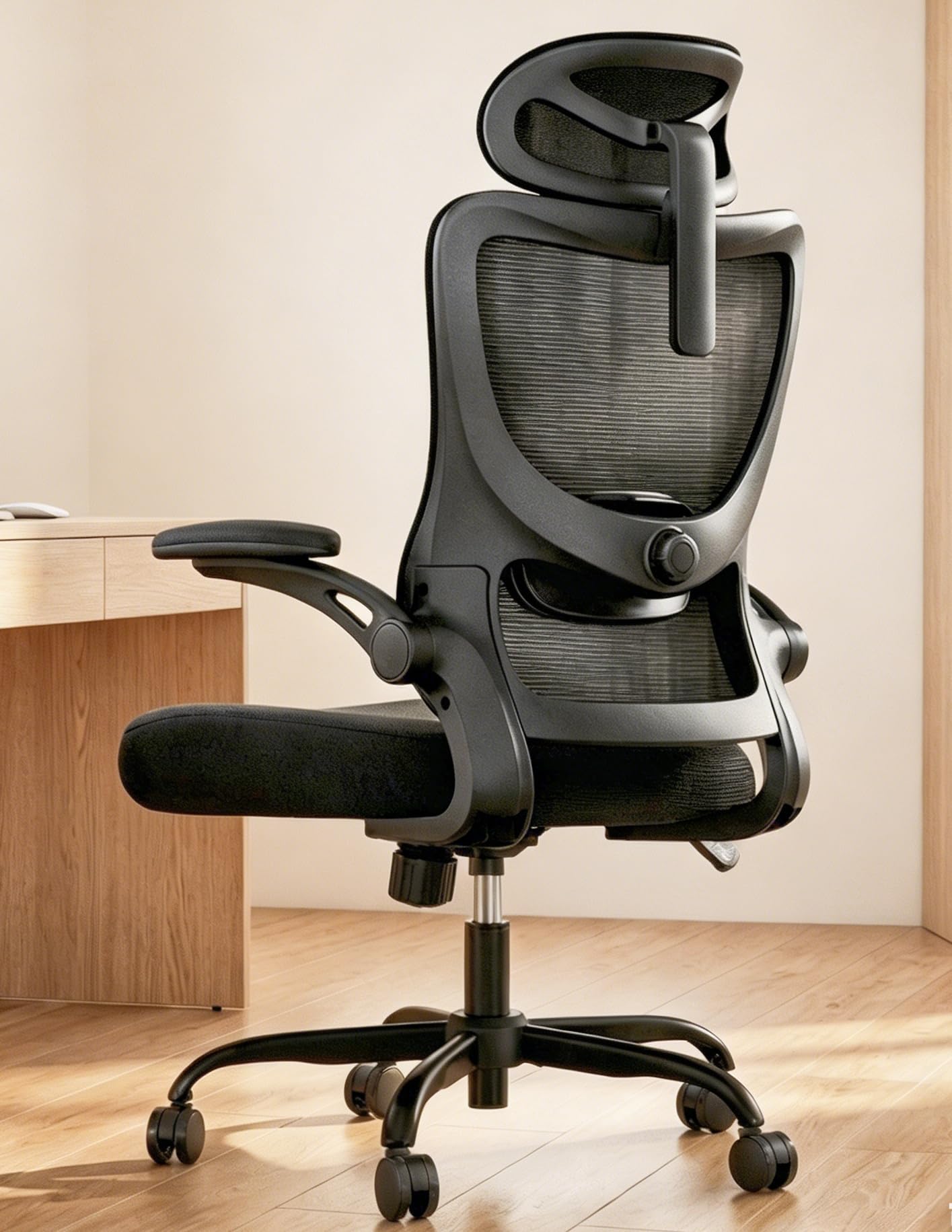 Marsail Ergonomic Office Chair with Adjustable Headrest, Lumbar Support and 3D Folding Armrests, Computer Chair with Height Adjustment, Swivel Chair up to 136kg/300kg