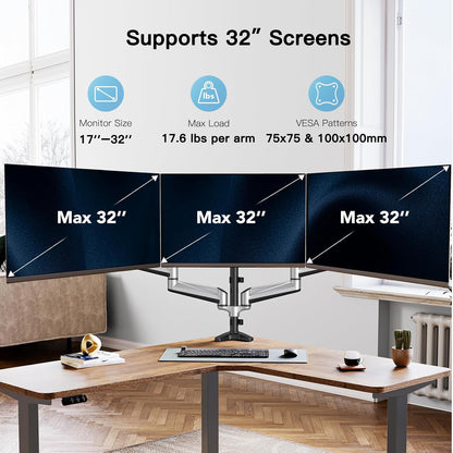 HUANUO Monitor Halterung 3 Monitore für 17-32 Zoll Bildschirme, Bildschirmhalterung 3 Monitore Höhenverstellbar, Monitorarm, Tragen Sie 8 kg pro Arm Gaming
