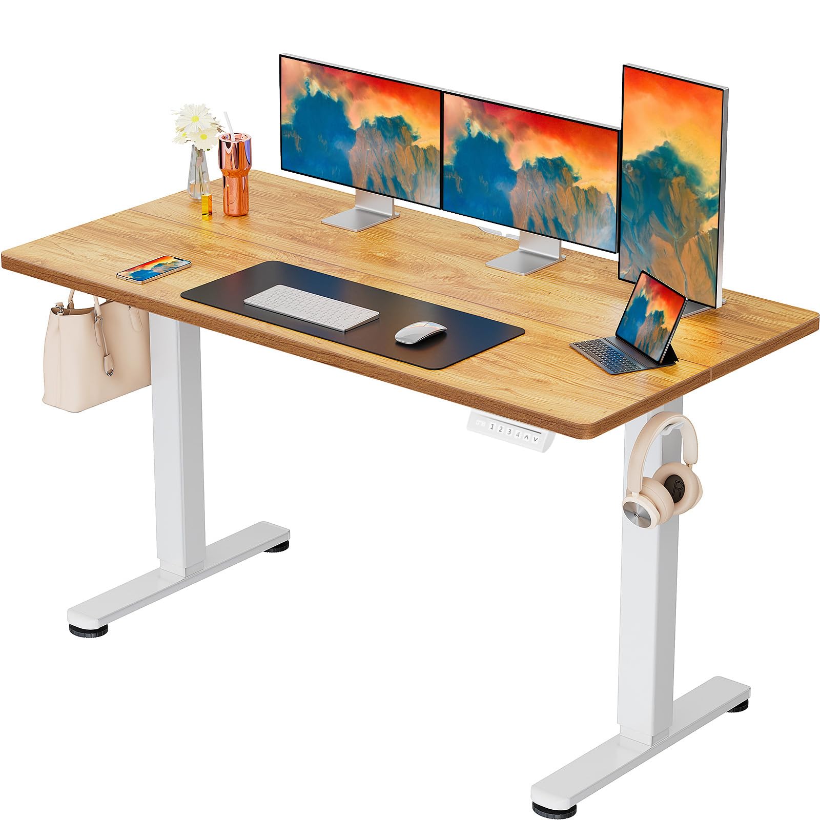 ErGear Elektrisch Höhenverstellbarer Schreibtisch 120 x 60 cm, Schreibtisch Höhenverstellbar mit 4-Gedächtnis-Smart-Pult für Home-Office mit Verbindungsplatte