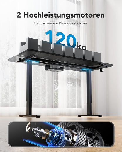 HUANUO Höhenverstellbarer Schreibtisch Gestell mit 2 starken Motoren, T-förmige Schreibtisch Gestell Höhenverstellbar aus Stahl in Automobilklasse,max. 228x80cm,Super Belastung 120KG
