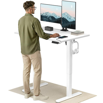 HUANUO Höhenverstellbarer Schreibtisch 120x80cm mit USB-C- & USB-A-Ladeanschluss, Höhenverstellbar von 72-118cm,4 Gedächtnis-Voreinstellungen, Kabelmanagement & Haken
