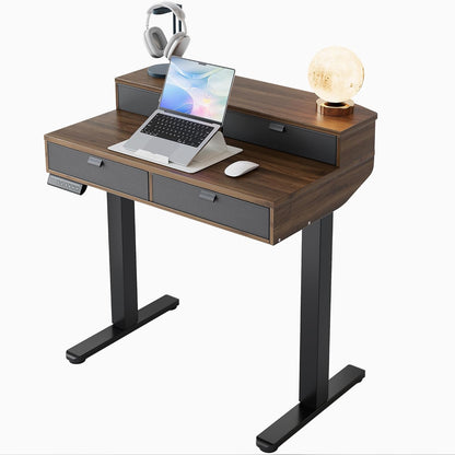 HUANUO 80 x 53 cm Piccola Scrivania con Cassetti, Compatibile Supporto a Morsetto a C, Scrivania Regolabile in Altezza, Scrivania Stand Up Ufficio Domestico 4 Altezza