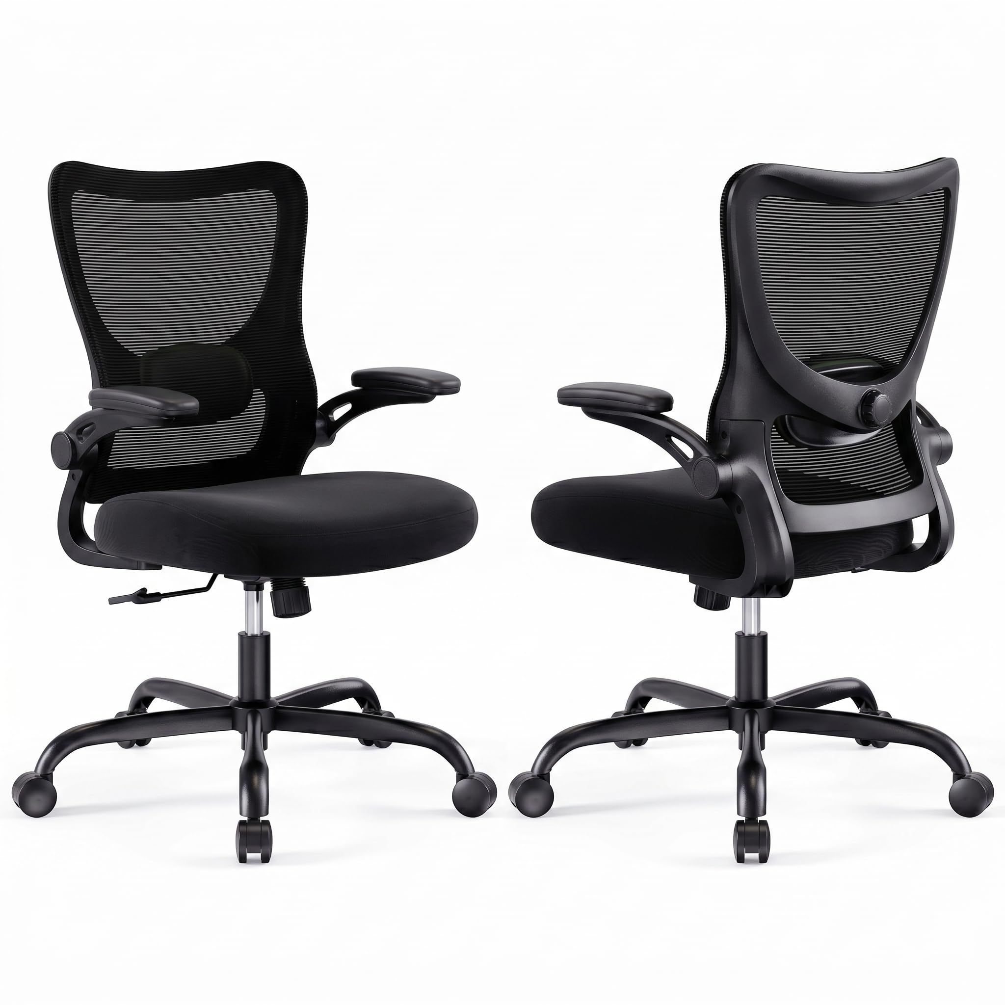 Marsail Bürostuhl Ergonomisch, Schreibtischstuhl mit 3D PU Armlehnen und Verstellbarer Lendenwirbelstütze, Drehstuhl Höhenverstellung und Wippfunktion, schreibtischstuhl aus Mesh, Bis 136kg,6pcs