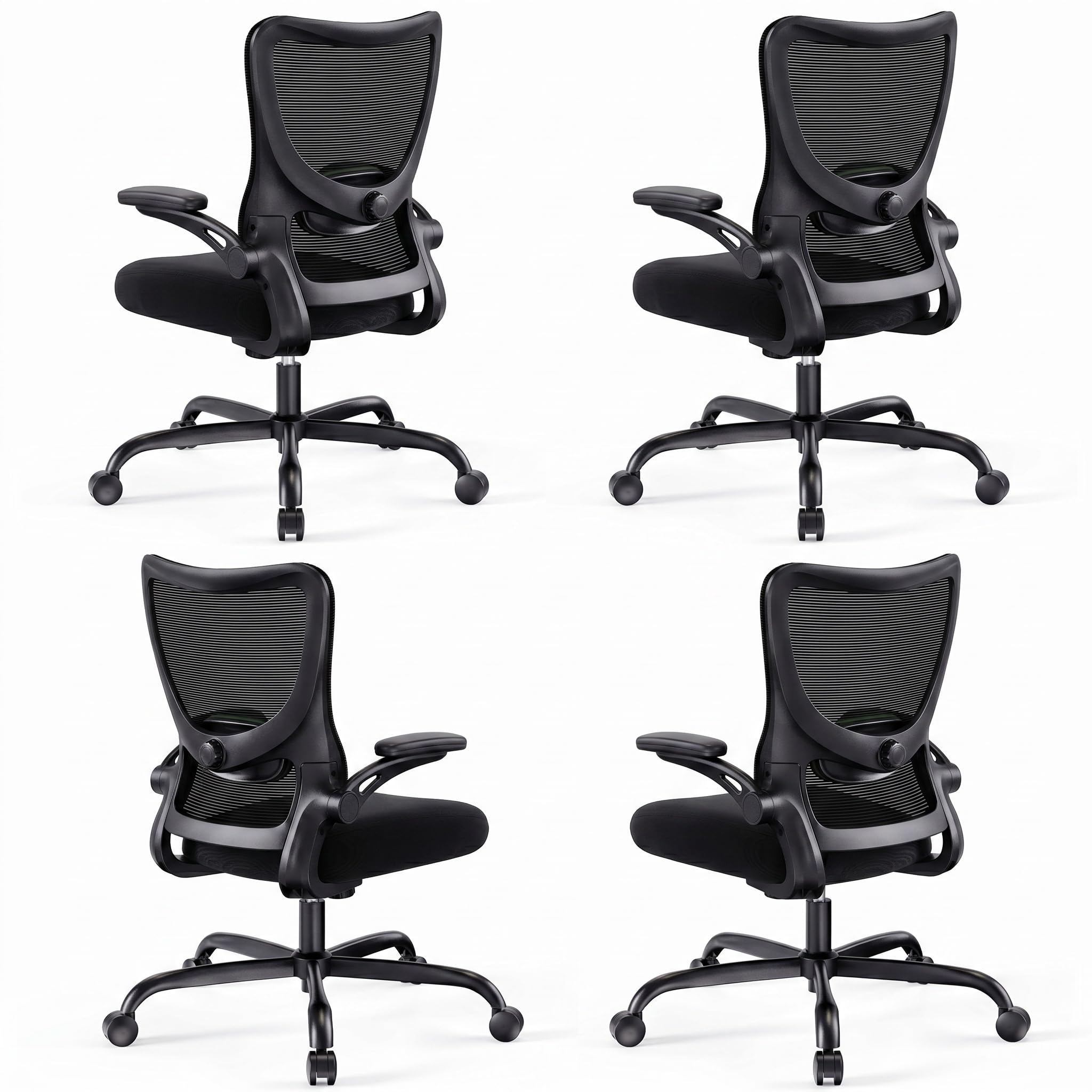 Marsail Bürostuhl Ergonomisch, Schreibtischstuhl mit 3D PU Armlehnen und Verstellbarer Lendenwirbelstütze, Drehstuhl Höhenverstellung und Wippfunktion, schreibtischstuhl aus Mesh, Bis 136kg,5pcs