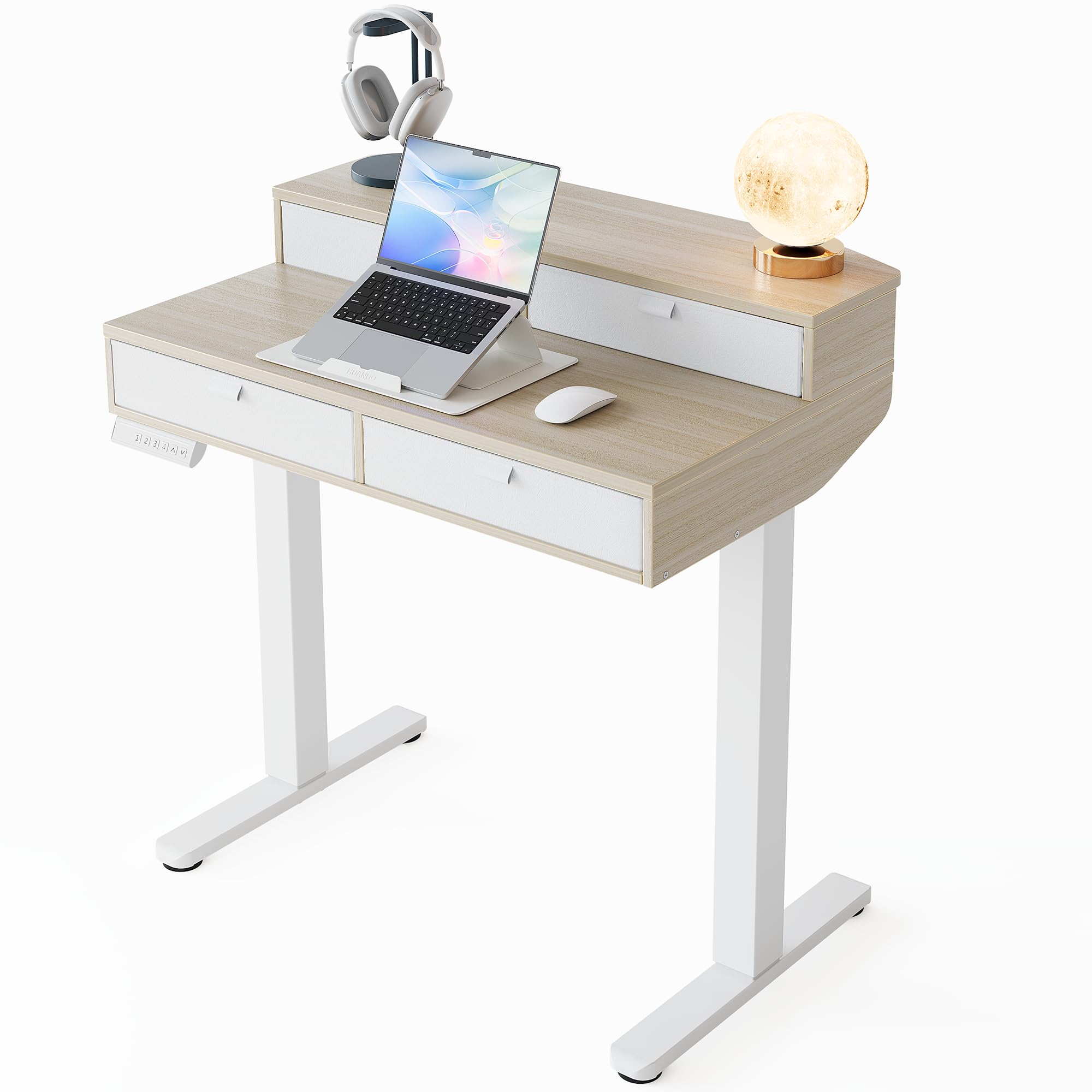 HUANUO 120 x 60 cm Scrivania con Cassetti, Compatibile Supporto a Morsetto a C, Scrivania Regolabile in Altezza, Scrivania Stand Up Ufficio Domestico 4 Altezza