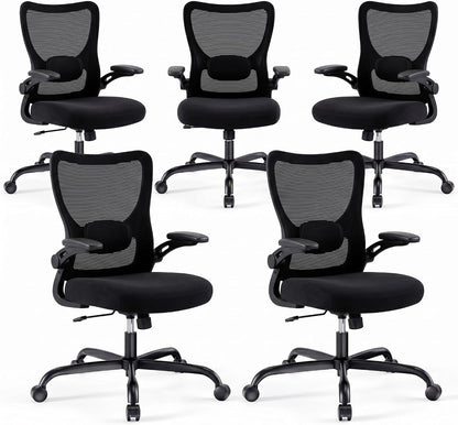 Marsail Bürostuhl Ergonomisch, Schreibtischstuhl mit 3D PU Armlehnen und Verstellbarer Lendenwirbelstütze, Drehstuhl Höhenverstellung und Wippfunktion, schreibtischstuhl aus Mesh, Bis 136kg,5pcs