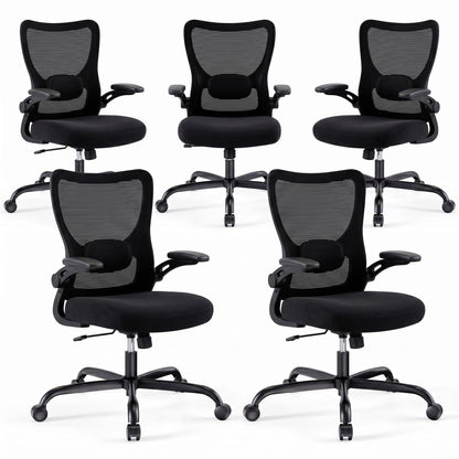 Marsail Bürostuhl Ergonomisch, Schreibtischstuhl mit 3D PU Armlehnen und Verstellbarer Lendenwirbelstütze, Drehstuhl Höhenverstellung und Wippfunktion, schreibtischstuhl aus Mesh, Bis 136kg,6pcs
