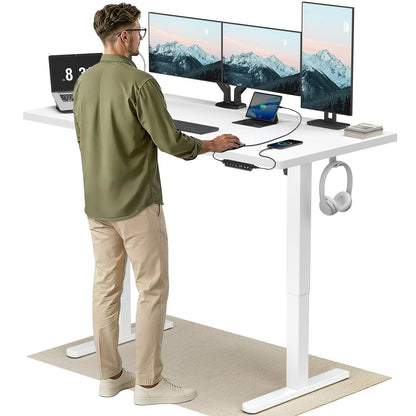 HUANUO Höhenverstellbarer Schreibtisch 120x80cm mit USB-C- & USB-A-Ladeanschluss, Höhenverstellbar von 72-118cm,4 Gedächtnis-Voreinstellungen, Kabelmanagement & Haken
