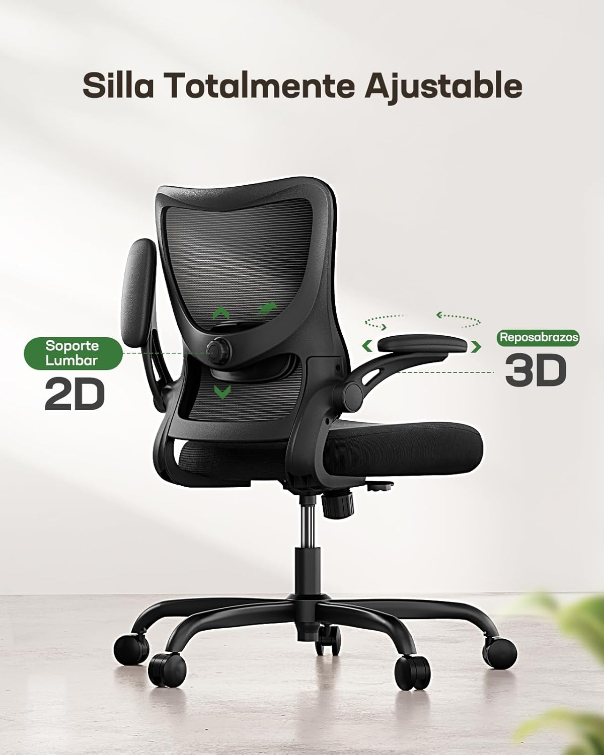 Marsail Ergonomic Desk Chair: Computer Office Chair with Mesh High Back and Adjustable Lumbar Support Swivel Chair for Work with Wheels, 3D Armrest