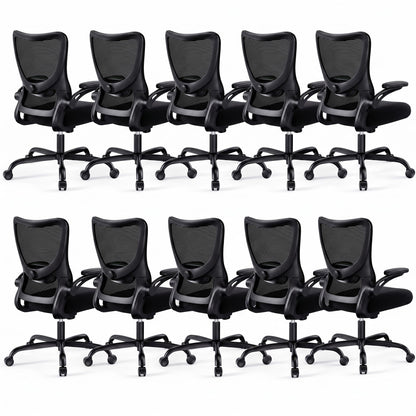 Marsail Bürostuhl Ergonomisch, Schreibtischstuhl mit 3D PU Armlehnen und Verstellbarer Lendenwirbelstütze, Drehstuhl Höhenverstellung und Wippfunktion, schreibtischstuhl aus Mesh, Bis 136kg,6pcs