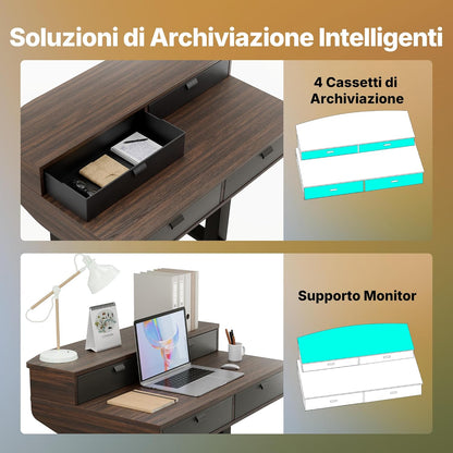 HUANUO 80 x 53 cm Piccola Scrivania con Cassetti, Compatibile Supporto a Morsetto a C, Scrivania Regolabile in Altezza, Scrivania Stand Up Ufficio Domestico 4 Altezza